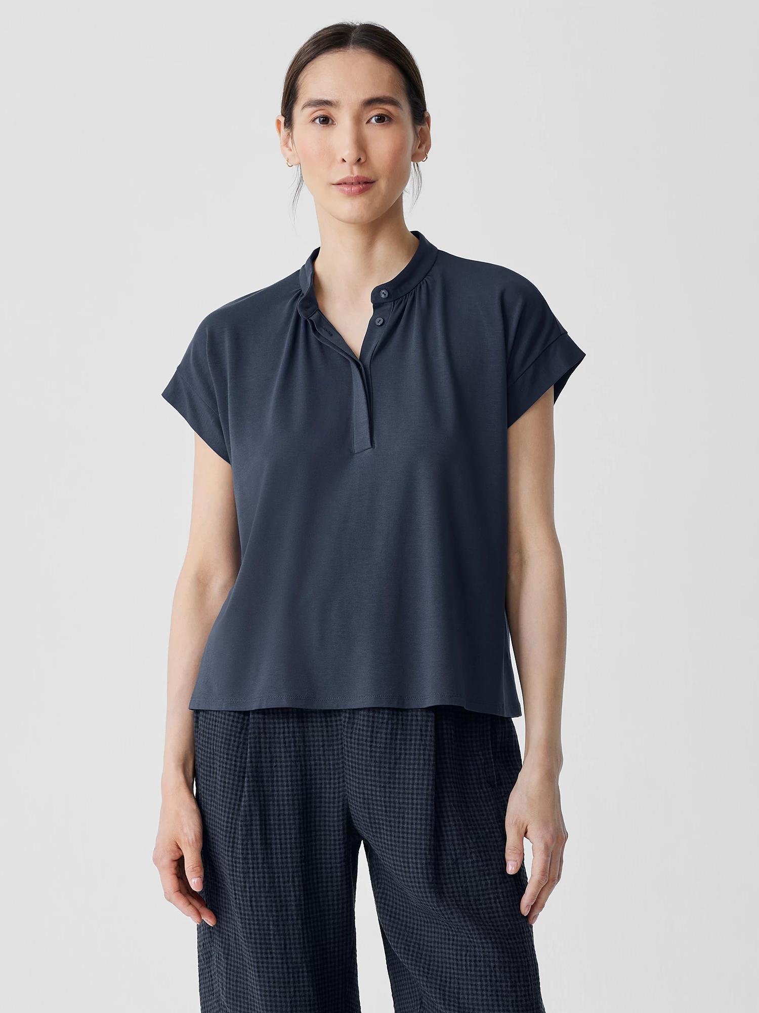 EILEEN FISHER Fine Jersey Band Collar Topfemale Product Image