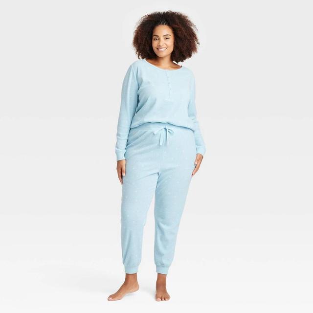 Womens Thermal Long Sleeve Henley Top and Jogger Pants Pajama Set - Auden Blue/Snowflakes 2X Product Image