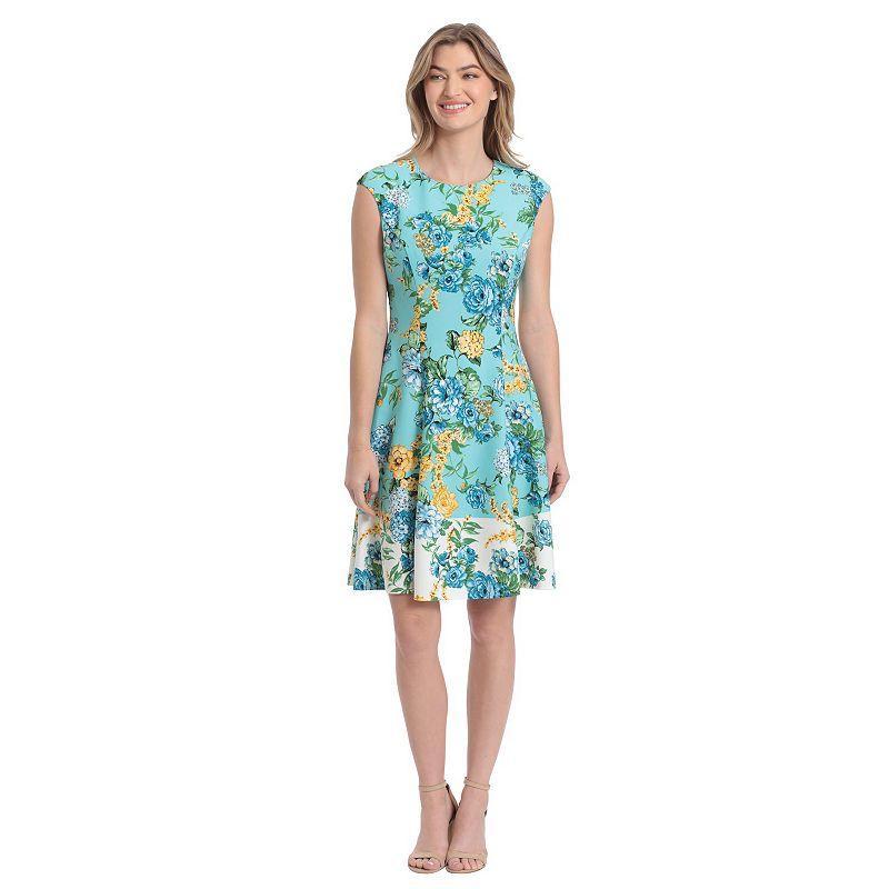 Womens London Times Ruffled Print Fit & Flare Dress Blue Product Image