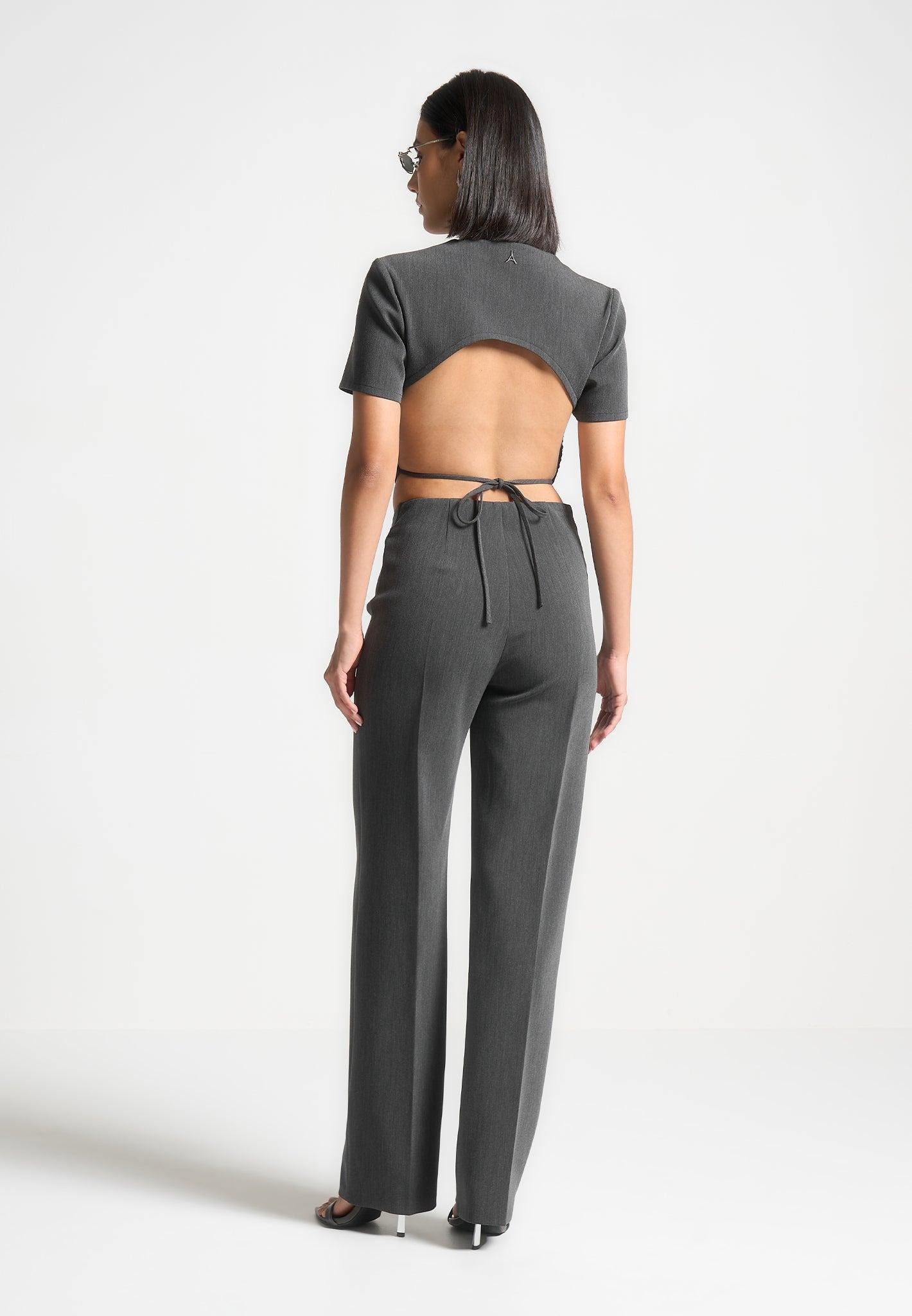 Curved Waist Tailored Trousers - Dark Grey Female Product Image