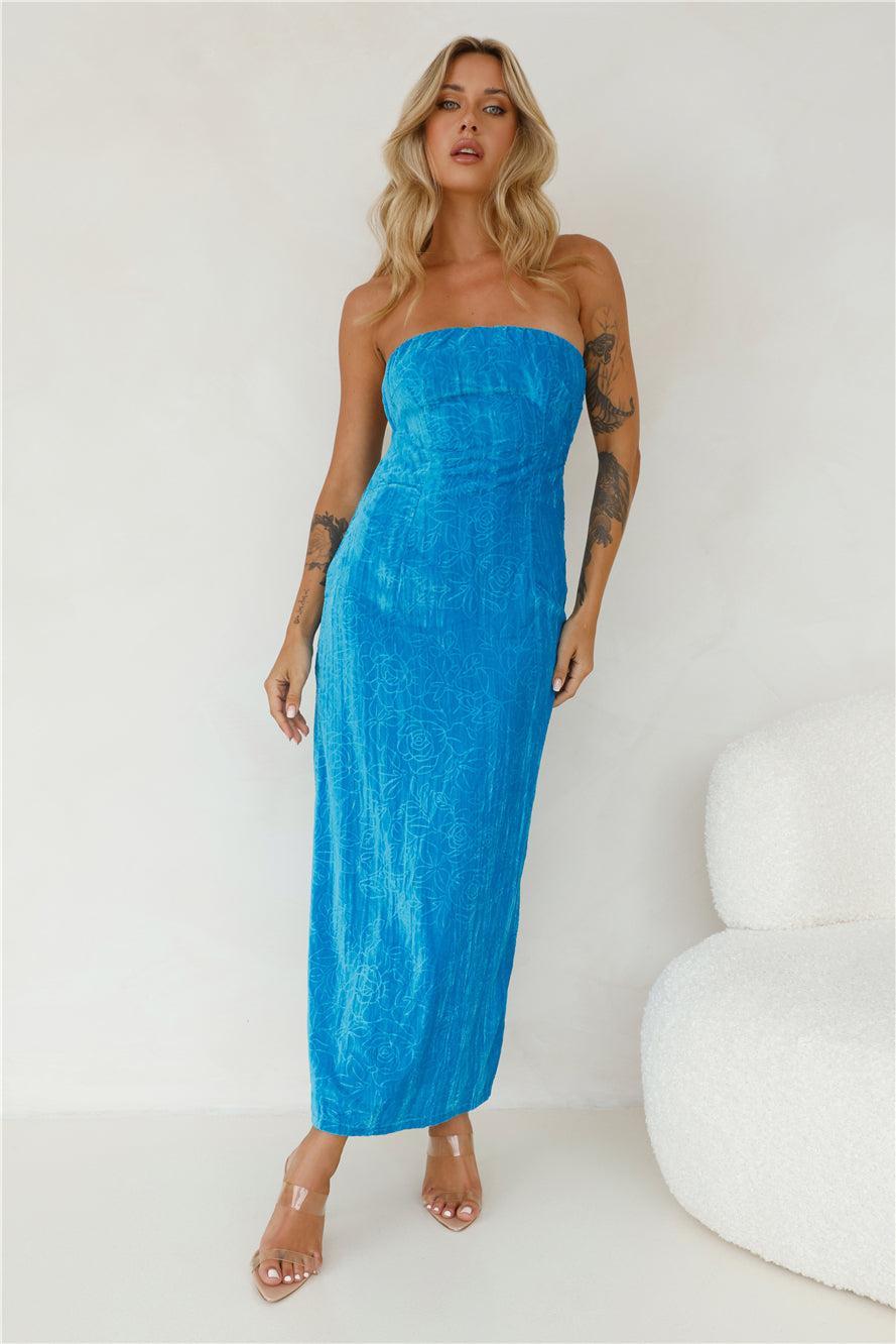 Style To Love Strapless Velvet Maxi Dress Blue Product Image