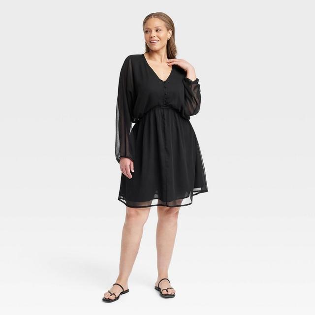 Womens Balloon Long Sleeve Mini Dress - A New Day Black 3X Product Image