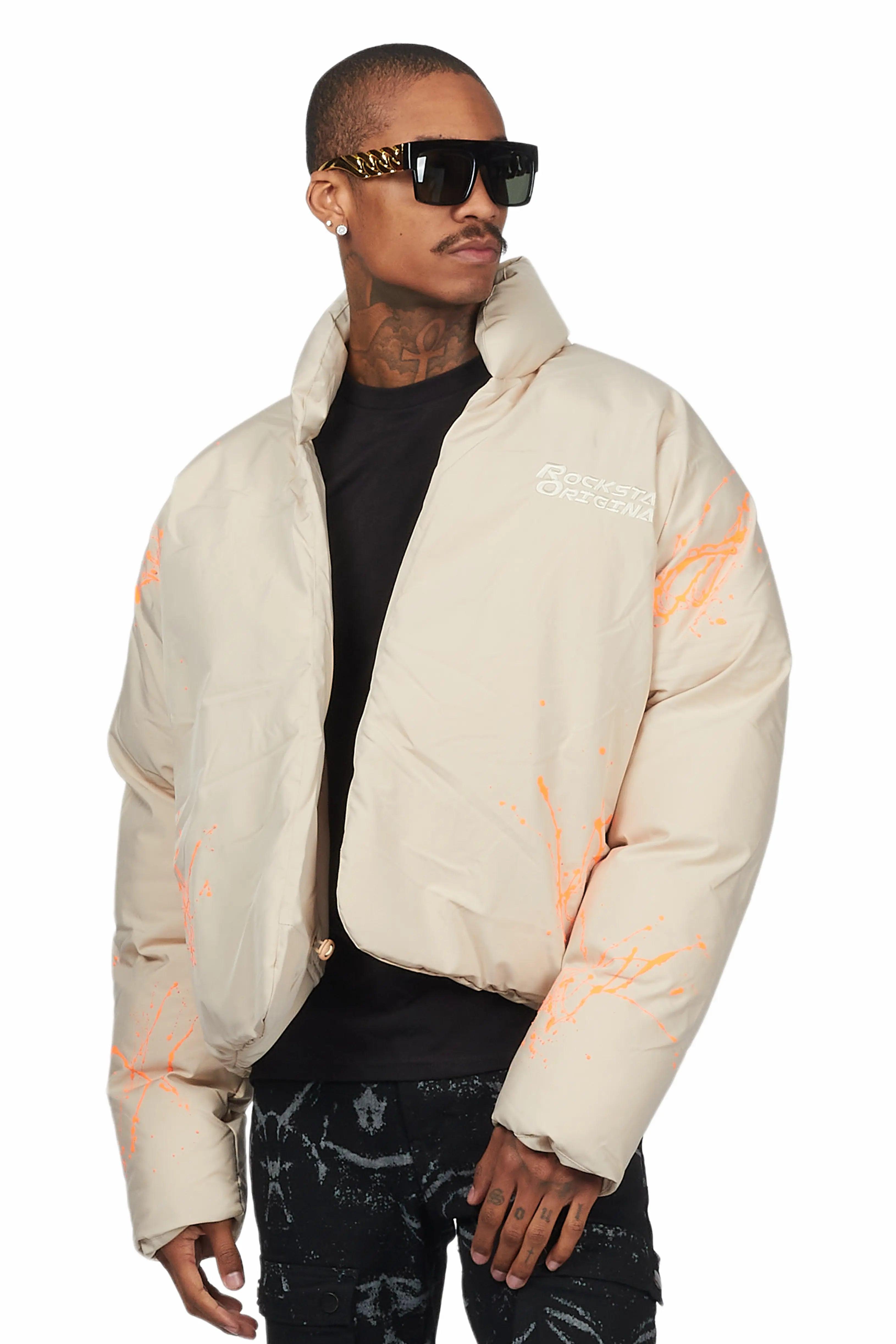 Rabbie Beige/Orange Puffer Jacket Male Product Image