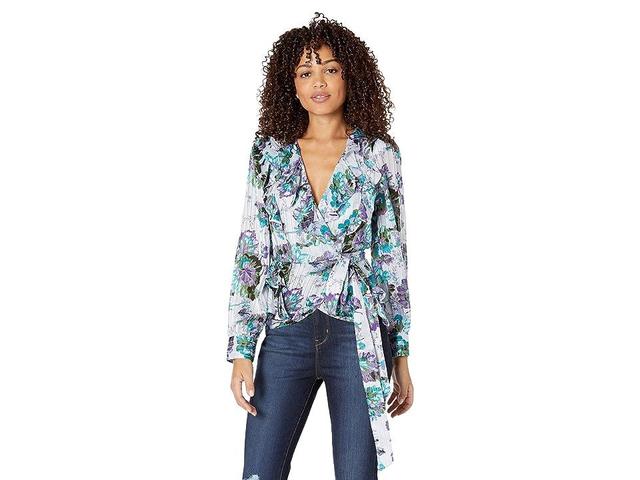 BCBGMAXAZRIA Printed Chiffon Wrap Top Women's Blouse Product Image