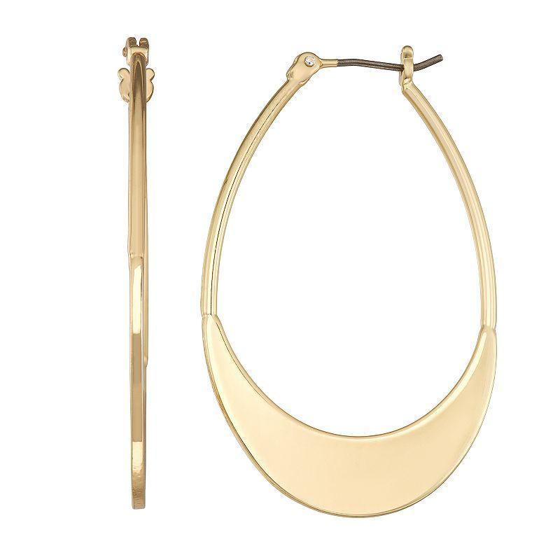 Nine West Flat Bottom Oval Hoop Earrings, Womens, Gold Tone Product Image