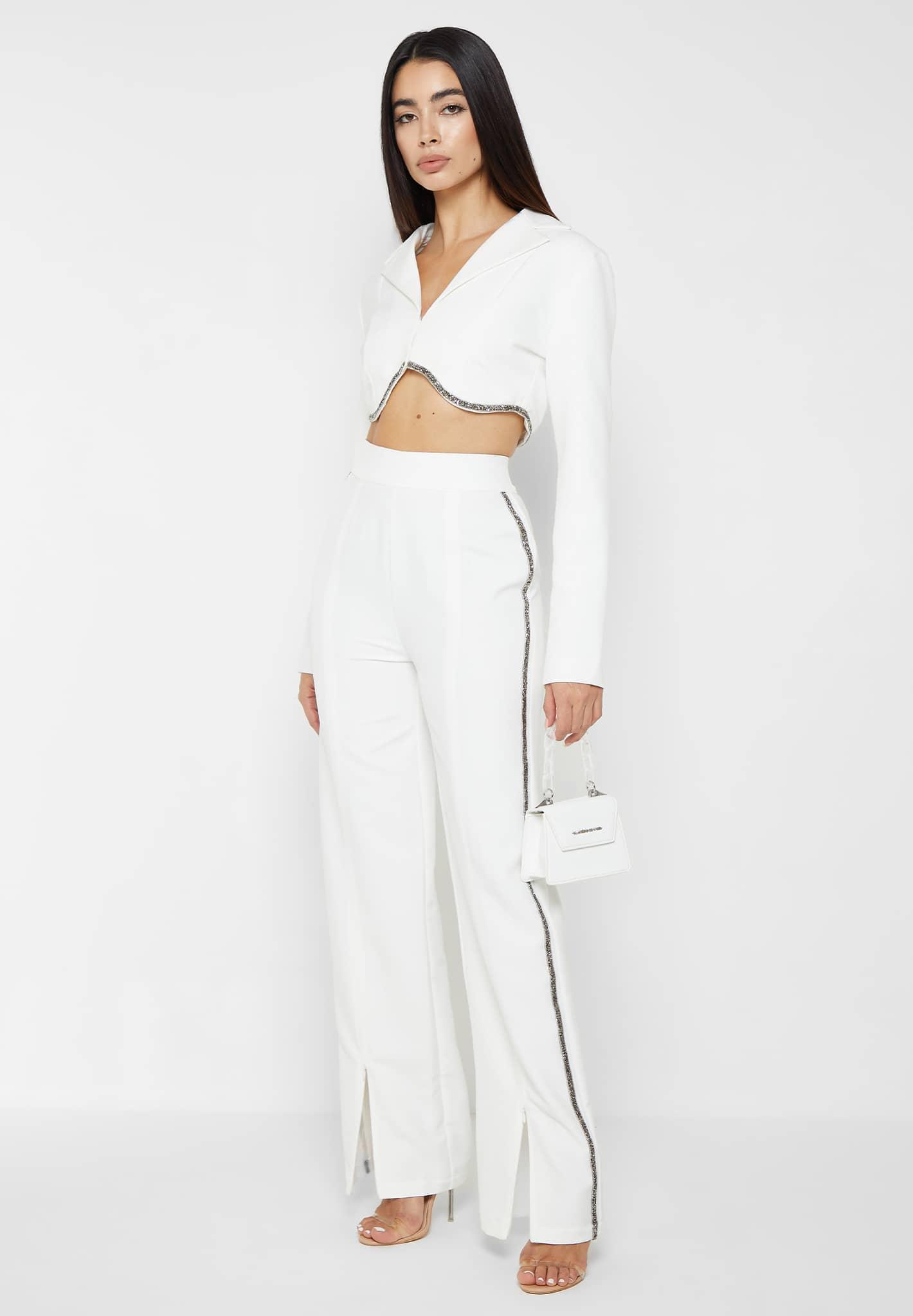 Embellished Trousers - White / White / WMN2297-02 Product Image