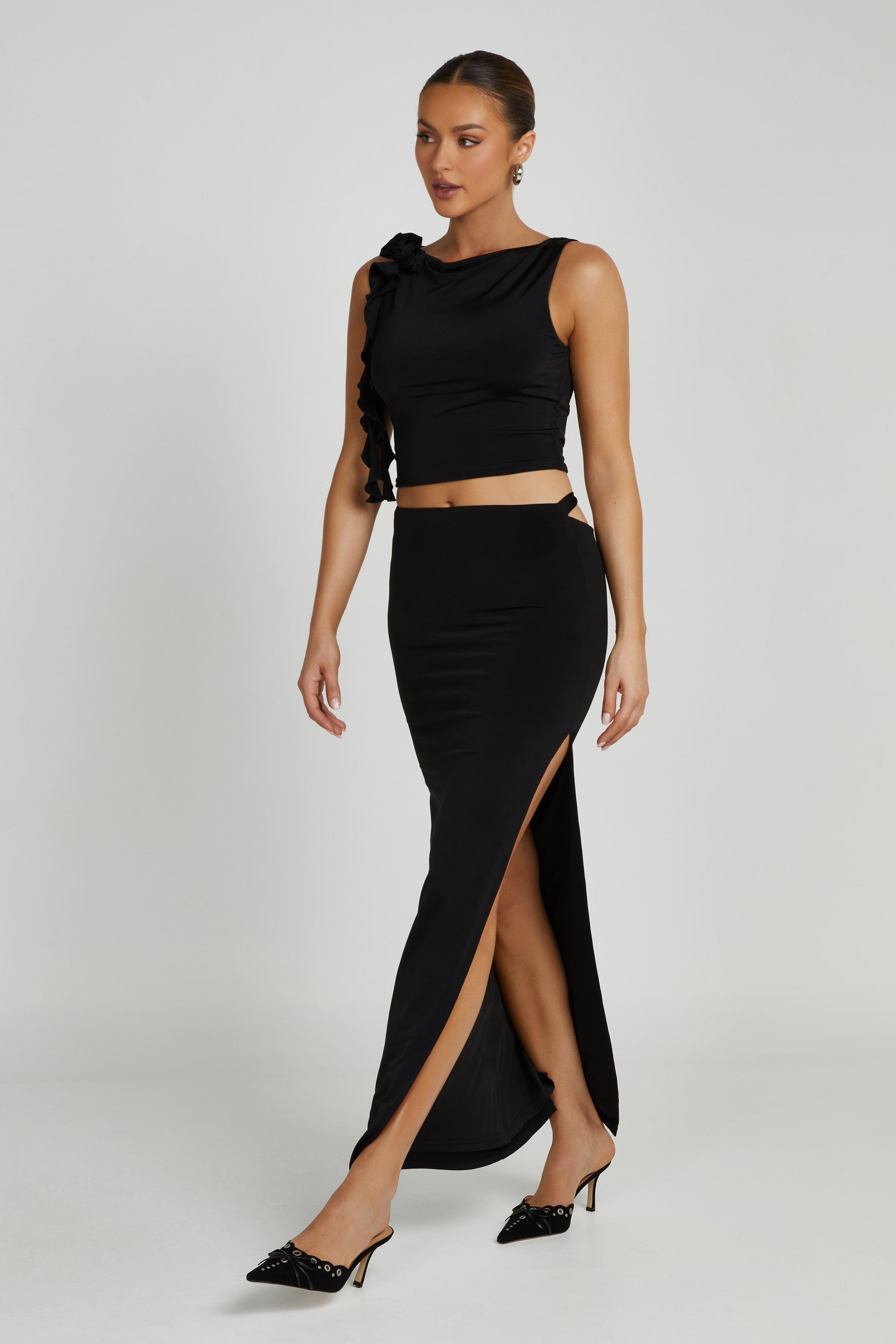 Jeanine Cowl Back Maxi Skirt - Black Product Image