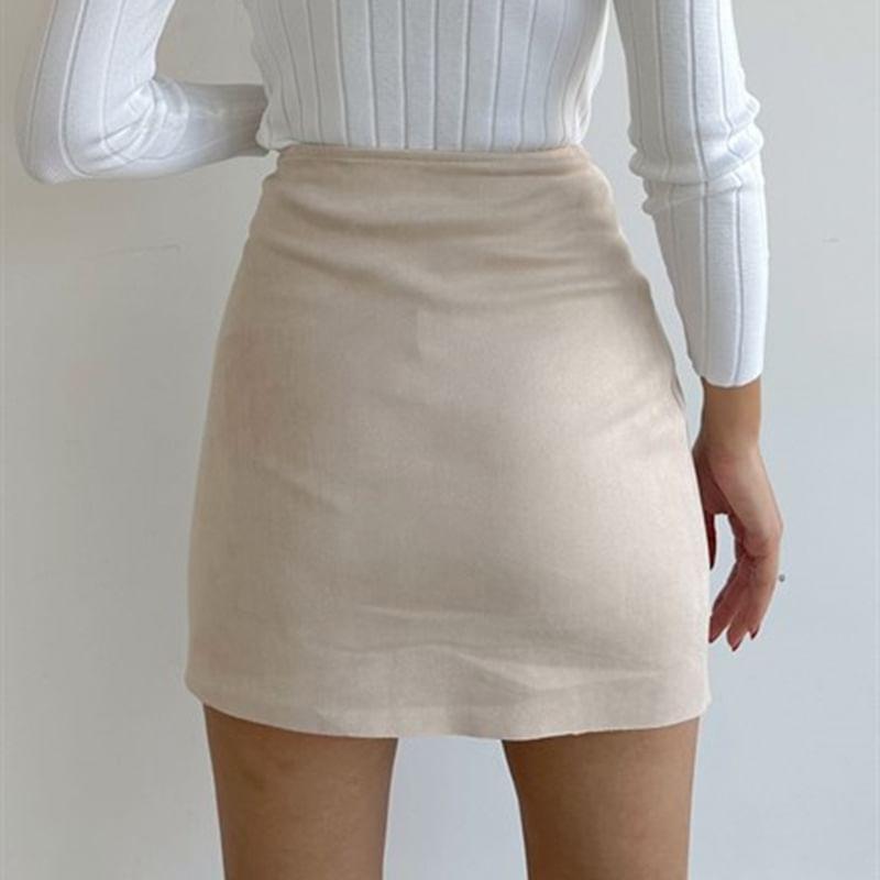 High Rise Asymmetrical Plain Mini Skirt Product Image