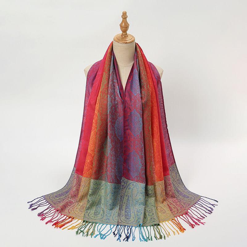 Leaf Print Fringed Trim Shawl Product Image