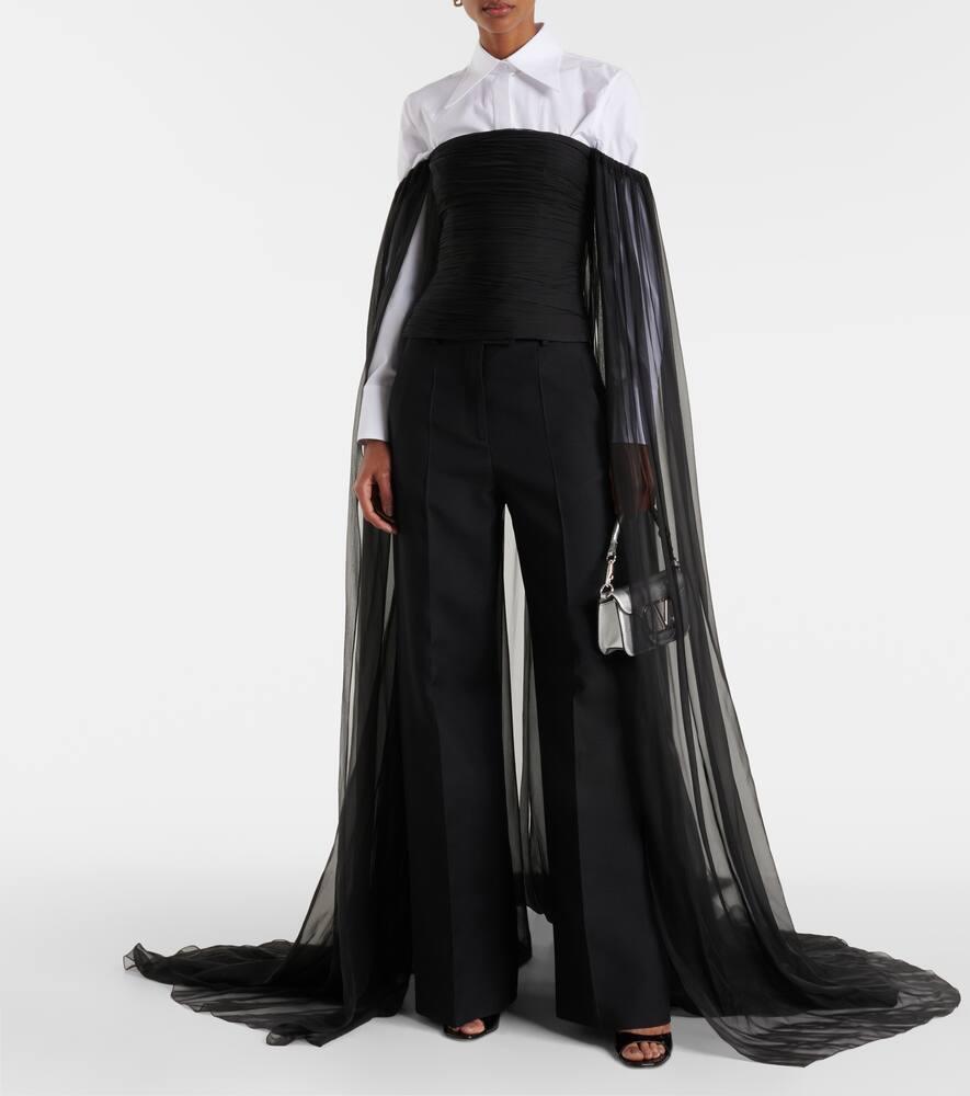 VALENTINO Caped Off-shoulder Silk Chiffon Top In Black Product Image