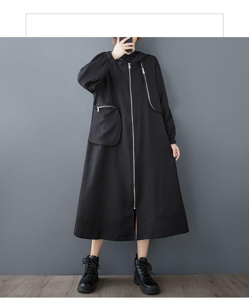 Plain Panel Hood Midi Zip Jacket Product Image