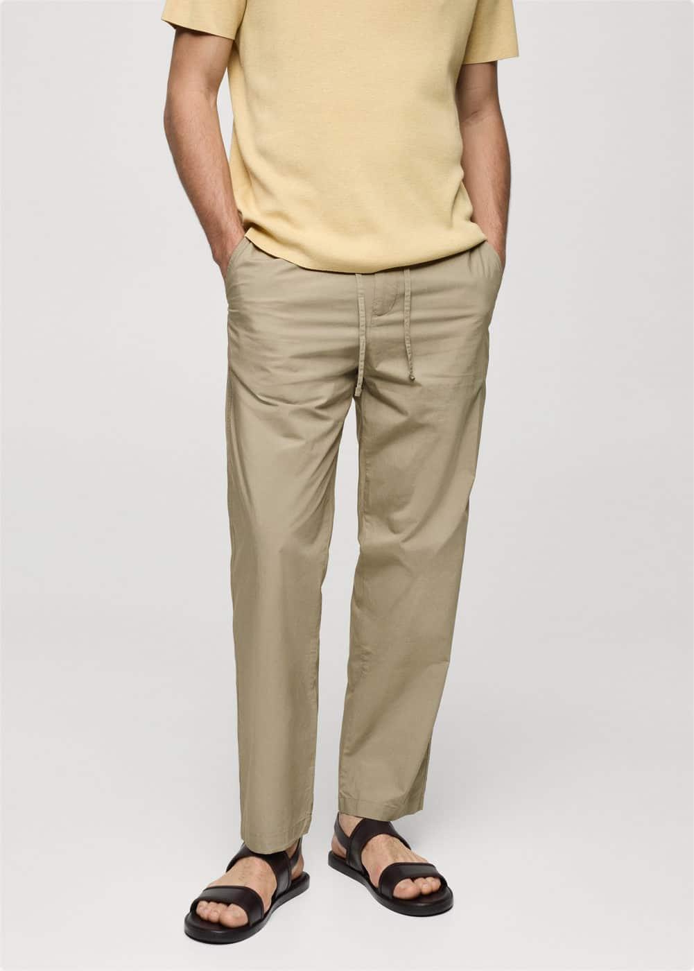 MANGO MAN - Drawstring cotton trousers mink greyMen Product Image