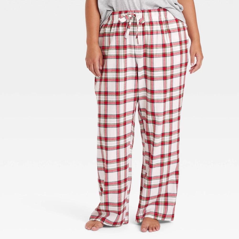 Womens Tartan Flannel Pajama Pants - Auden Cream 3X product image