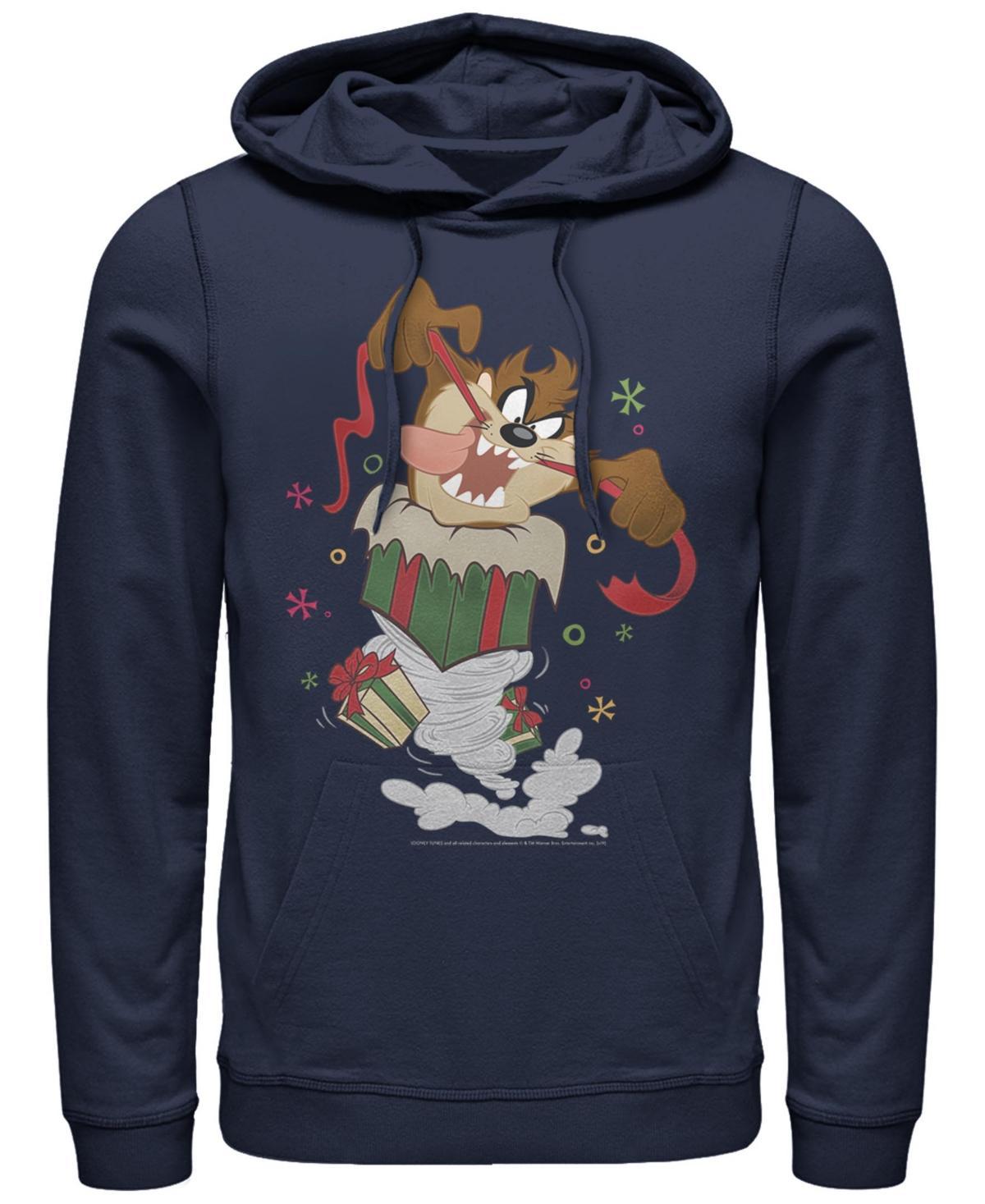 Mens Looney Tunes Christmas Taz Ripping Presents Hoodie Blue Product Image