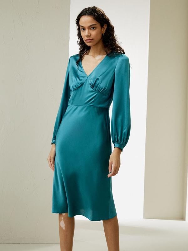 V-Neck Silk Waisted Dress product image