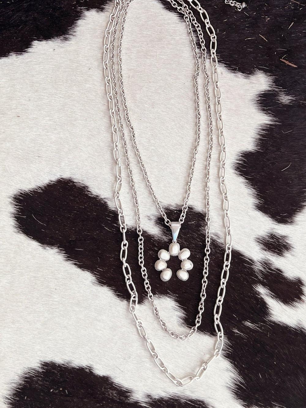 Extra Long 3-Strand Chain And White Pendant Necklace Product Image