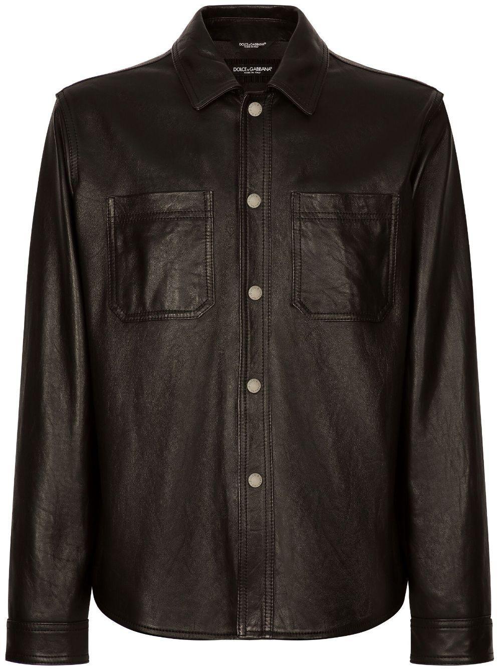 Button-up Leather Shirt In Black Product Image