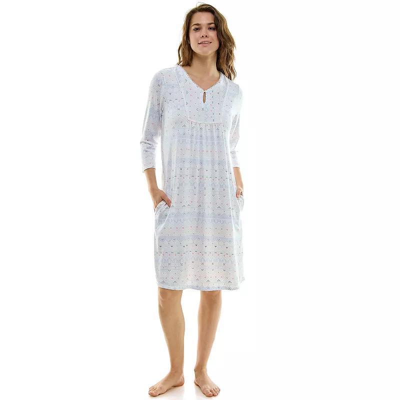 Womens Croft & Barrow 3/4-Sleeve Button Neck Pajama Gown Product Image