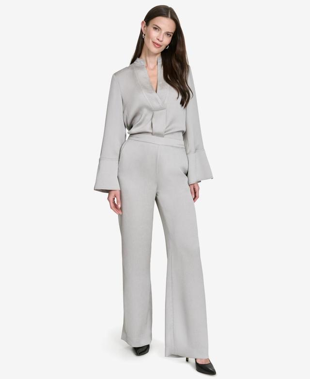 Halston Womens Elastic-Back Mid-Rise Wide-Leg Pants Product Image