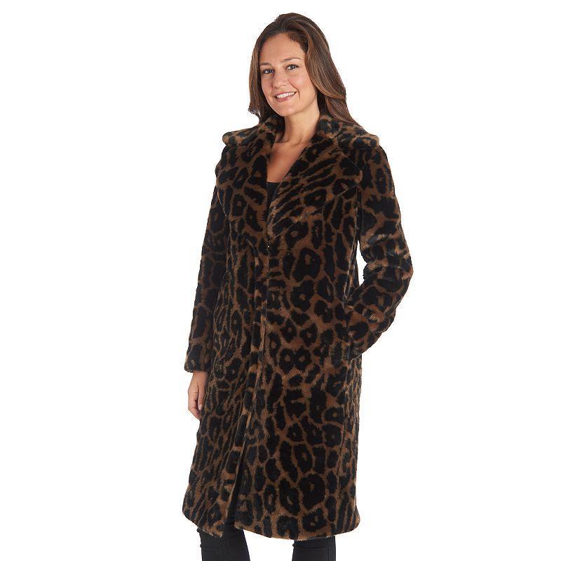 Womens Fleet Street Animal Print Faux-Fur Long Coat product image