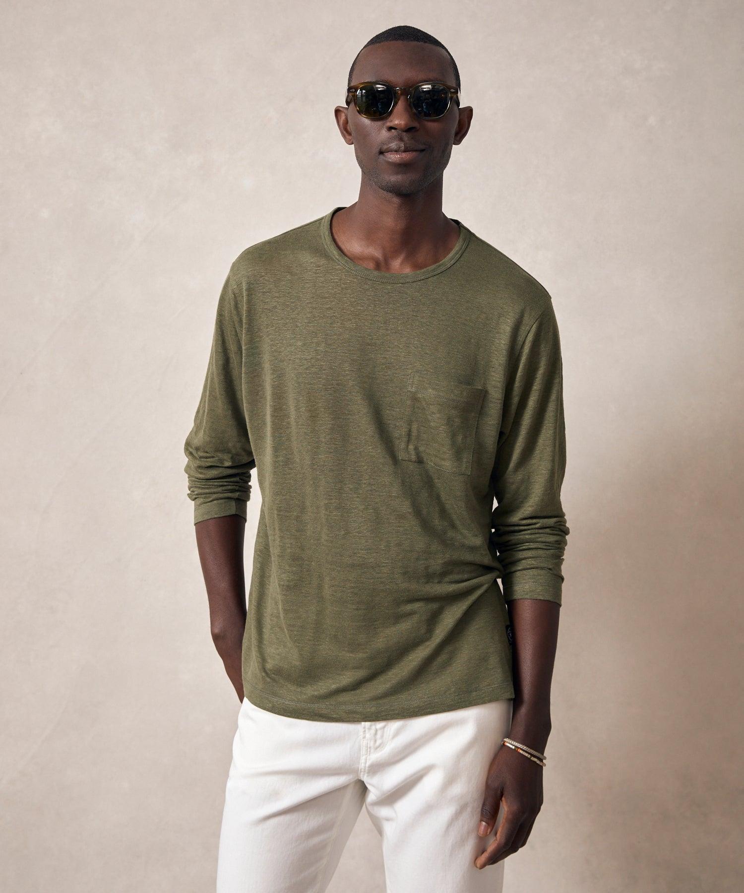 Linen Jersey Pocket Tee in Tent Green Product Image