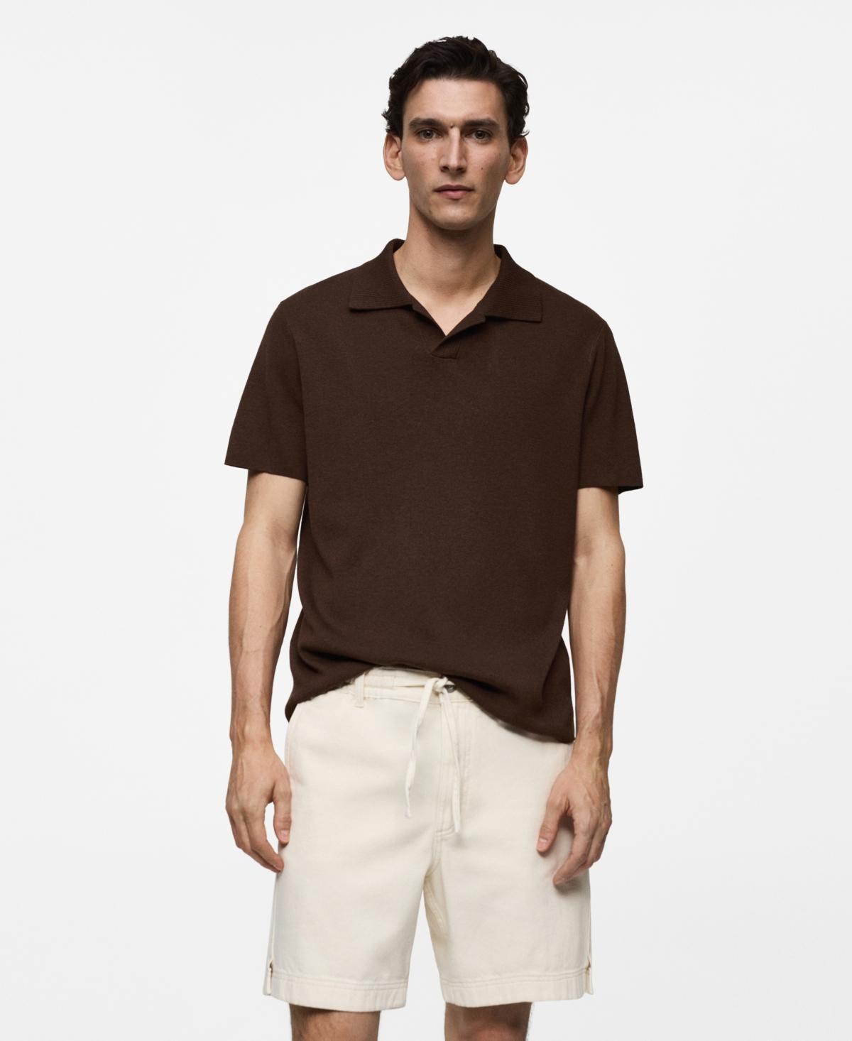 MANGO MAN - Textured knitted cotton polo shirt medium brownMen Product Image