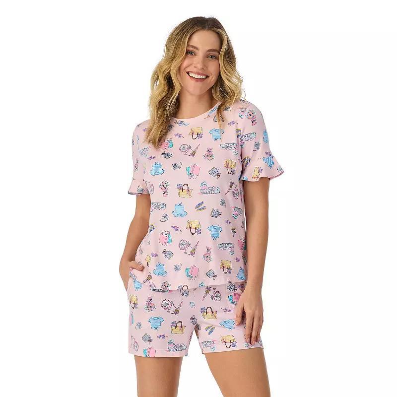 Womens Cuddl Duds Cozy Short Sleeve Pajama Top & Pajama Boxer Shorts Set Product Image