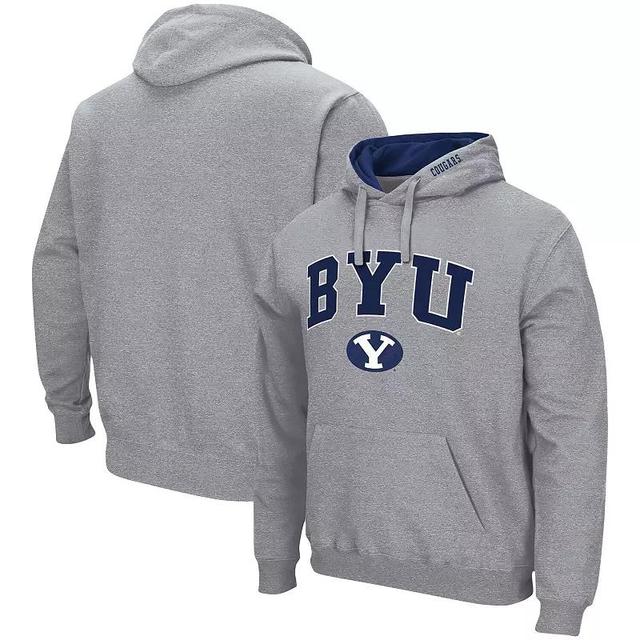 Mens Colosseum Heather Gray BYU Cougars Arch & Logo 3.0 Pullover Hoodie Product Image