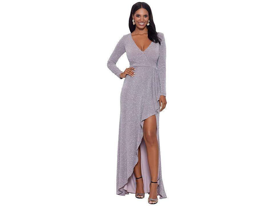 Betsy & Adam Womens Glitter Asymmetric Gown - Granite Product Image