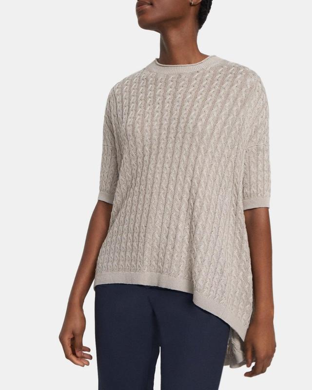 Short-Sleeve Sweater in Cable Knit Linen Product Image