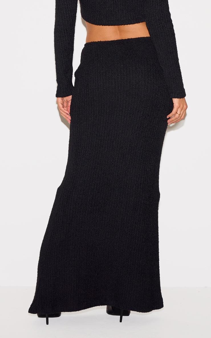 Black Textured Soft Rib Mid Rise Maxi Skirt Product Image