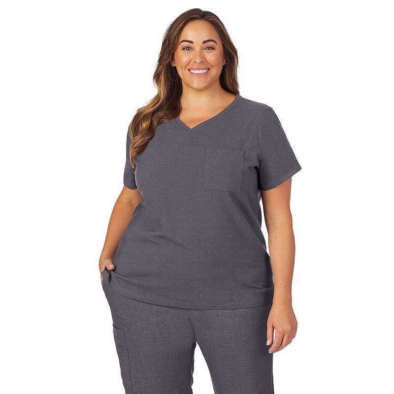 Plus Size Cuddl Duds Scrubs Classic V-Neck Top, Womens Grey Heather Gray Product Image