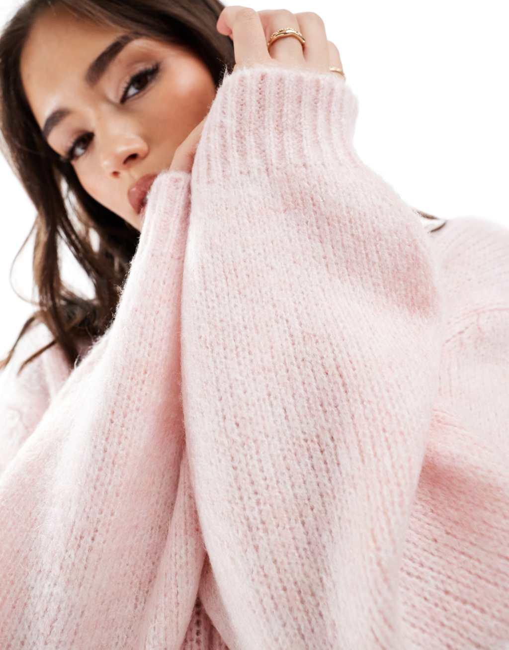 ASOS DESIGN oversized crew neck sweater in pink Product Image