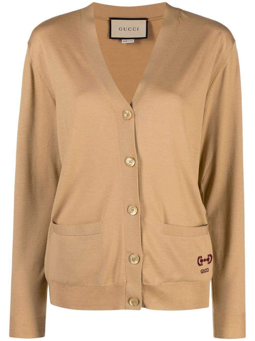 Horsebit Logo Cardigan In Brown Product Image