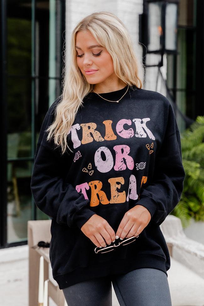 Trick or Treat Black Oversized Graphic Sweatshirt Product Image