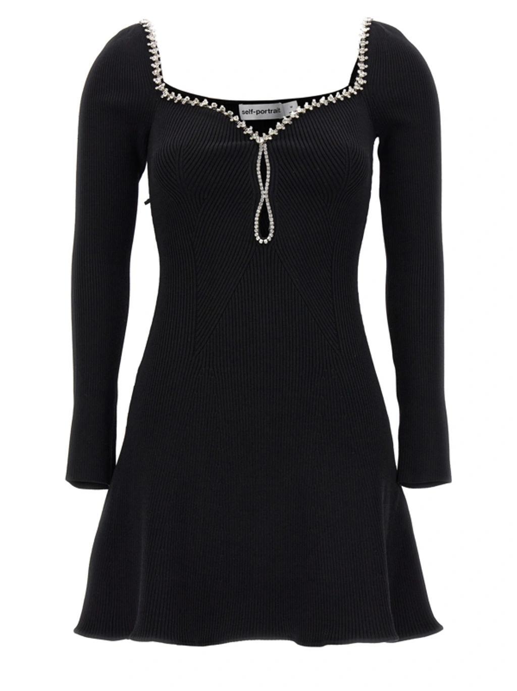 Rib-knit Diamante-trim Mini Dress In Black Product Image