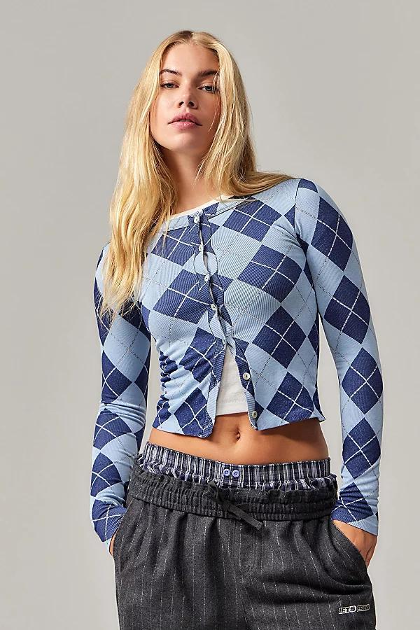 iets frans. Long Sleeve Argyle Cardigan Womens at Urban Outfitters Product Image