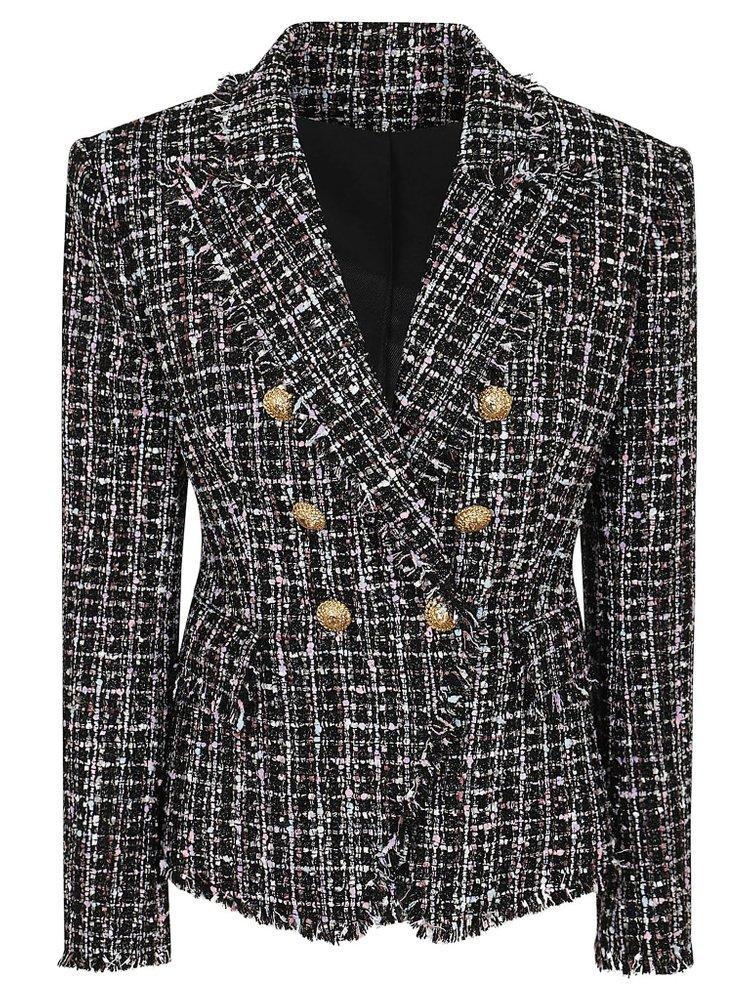 Tweed Jacket Structured Cinched Waist In Black Product Image