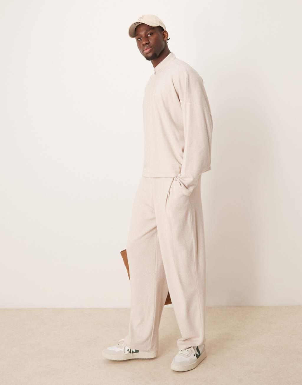 ASOS DESIGN baggy fit twill sweatpants in ecru - part of a set Product Image