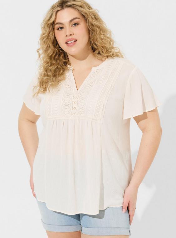 Crinkle Gauze Flutter Sleeve Top Product Image