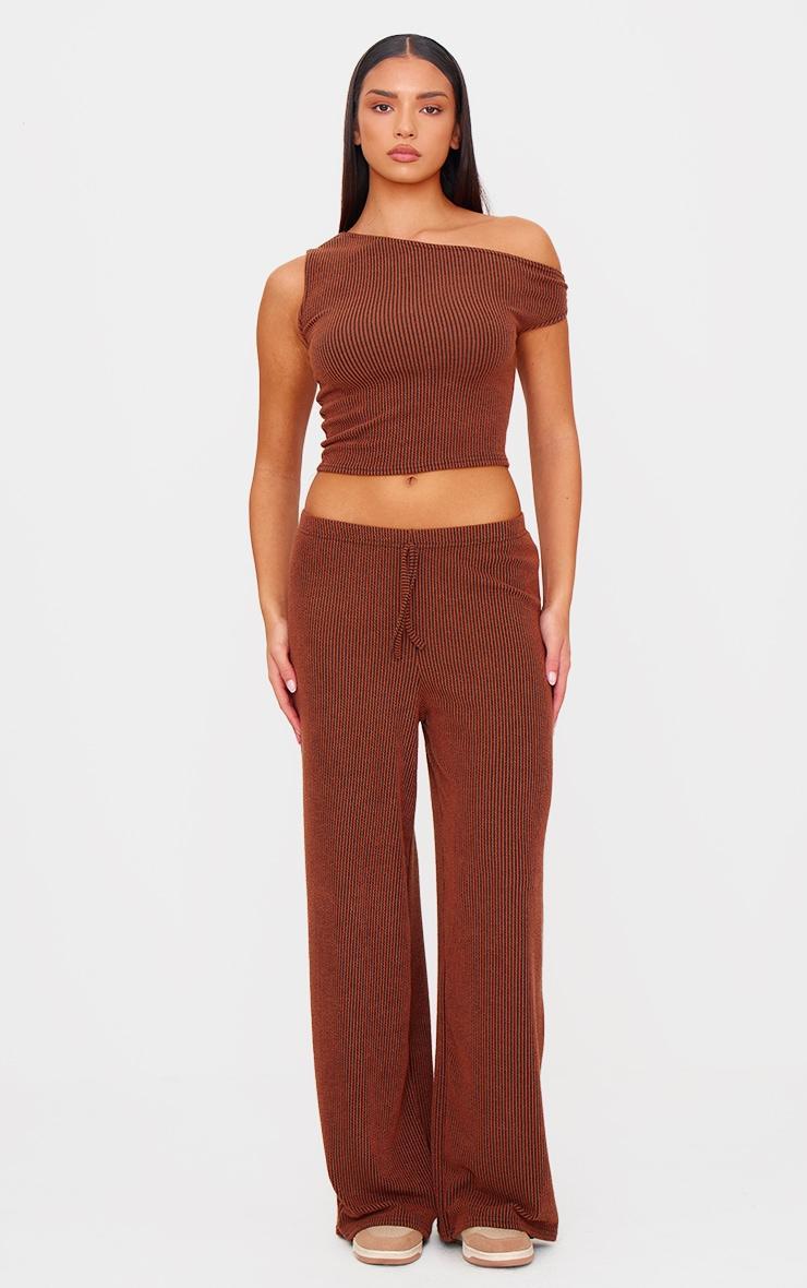 Chocolate Brown Two Tone Crinkle Rib Slouchy Fit Pants Product Image