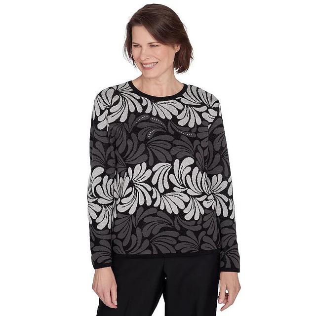 Petite Alfred Dunner Flowy Geo Scroll Print Sweater, Womens Grey Product Image