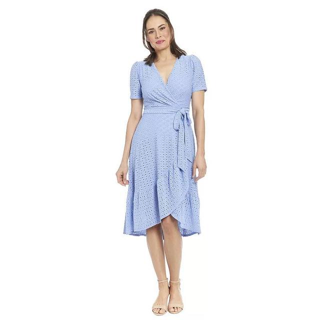 Womens London Times Eyelet Ruffled Wrap Dress Product Image