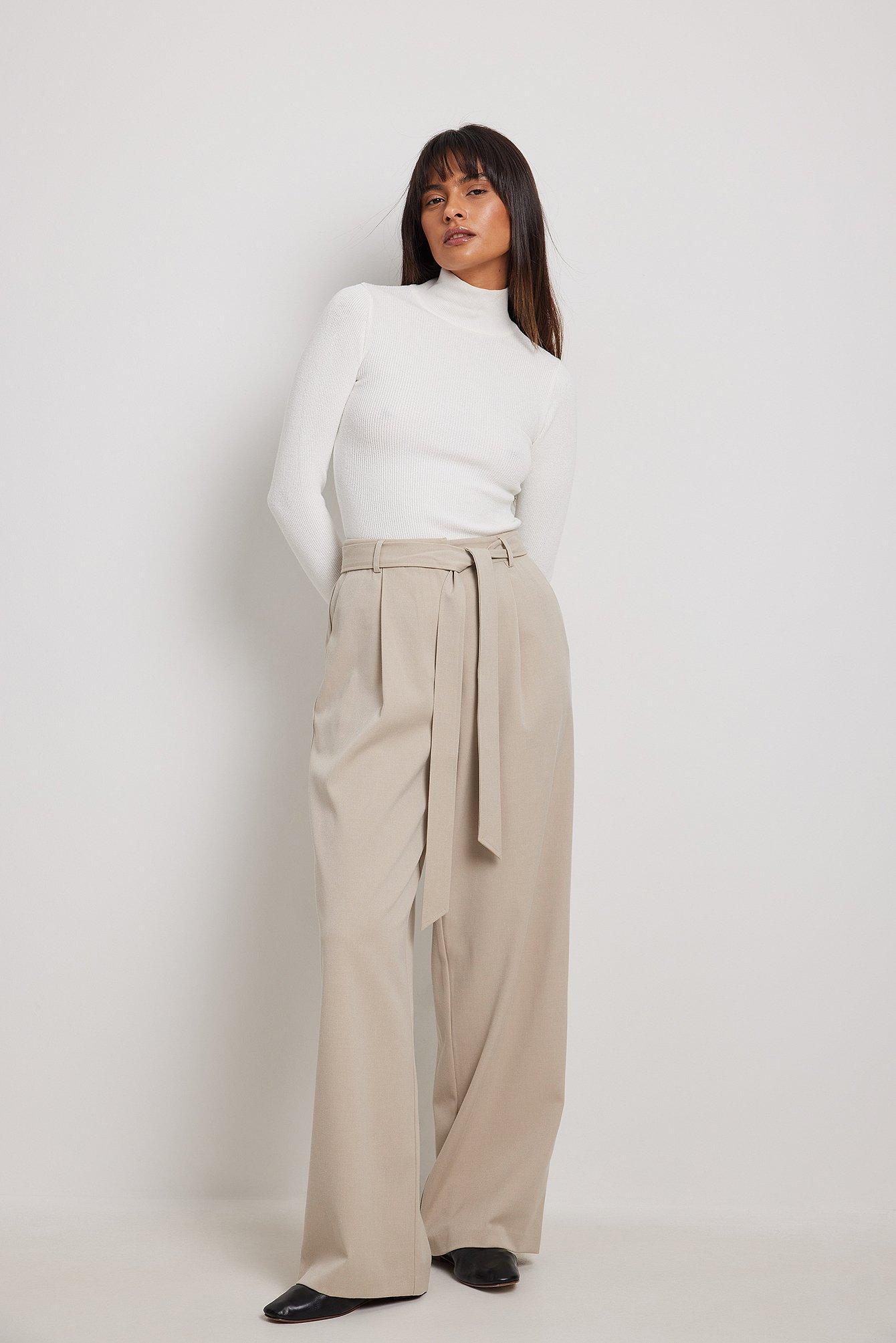 Belted High Waist Wide Leg Suit Pants Product Image