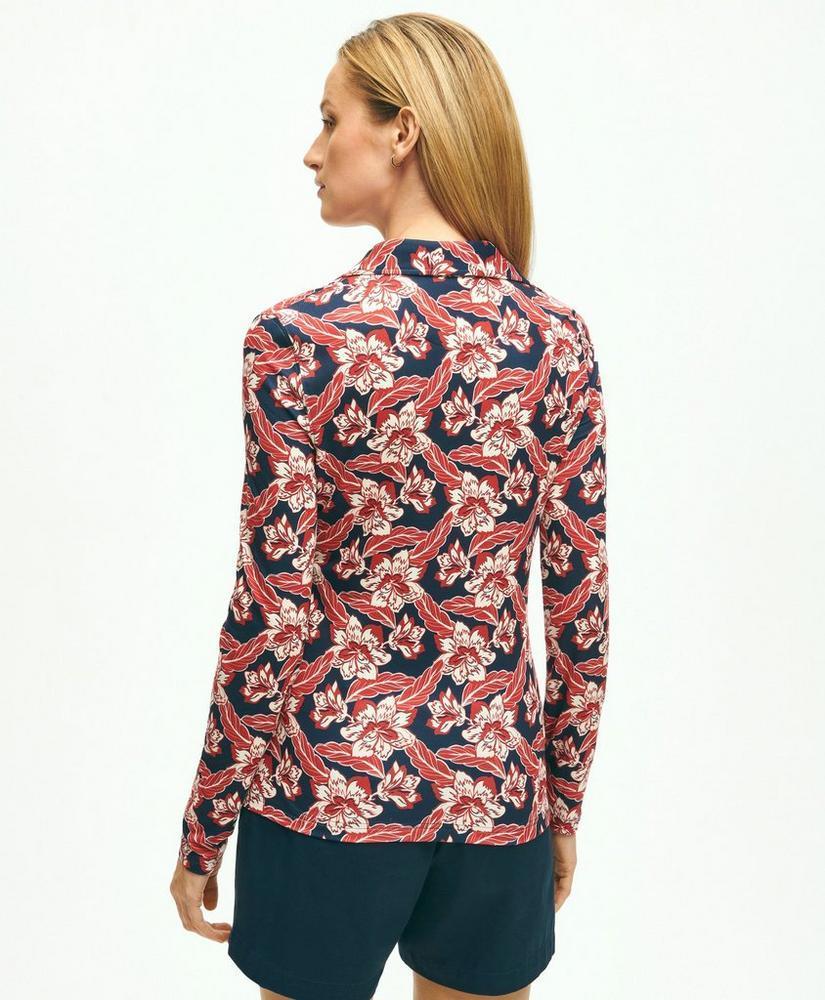 Long-Sleeve Tropical Floral Print Jersey Knit Polo Shirt Product Image