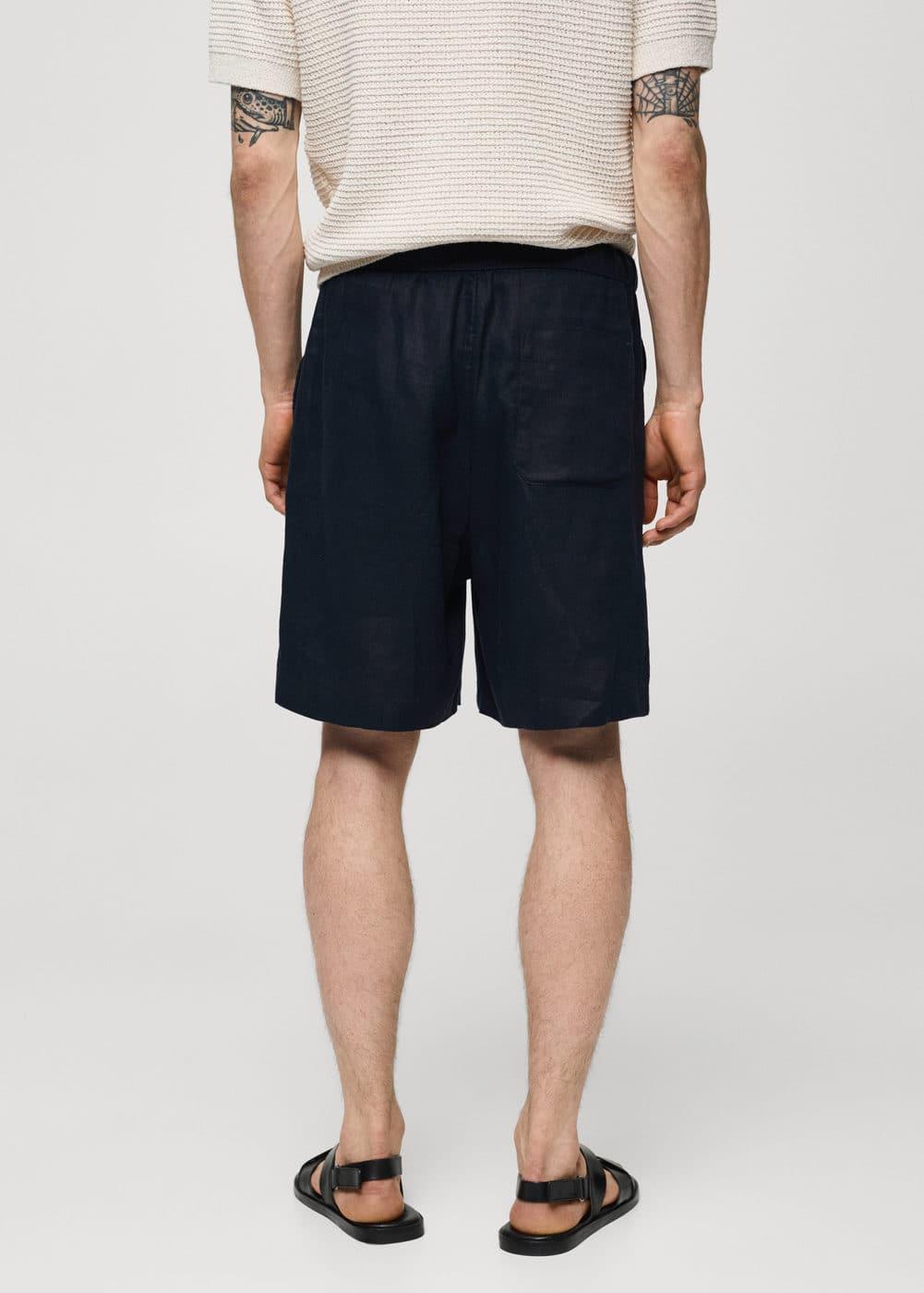 MANGO MAN - 100% linen bermuda shorts with drawstring navyMen Product Image