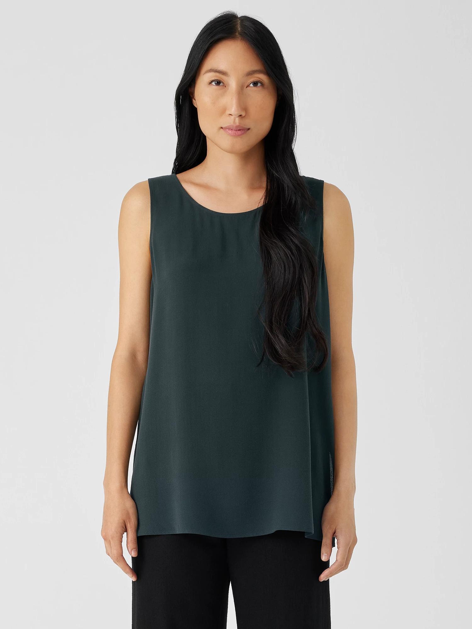 EILEEN FISHER Silk Georgette Crepe Ballet Neck Tankfemale Product Image