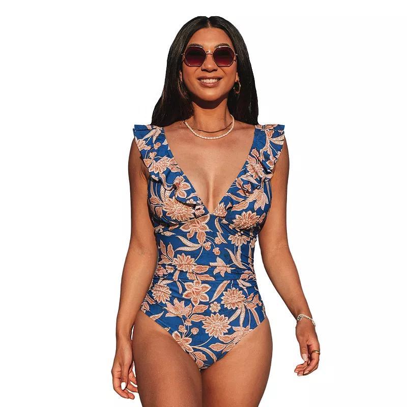 Womens CUPSHE Floral Tummy Control Ruffled One-Piece Swimsuit Product Image