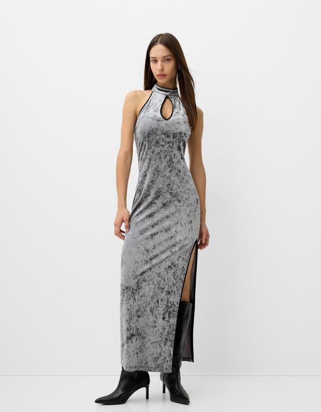 Velvet midi dress with teardrop neckline Product Image