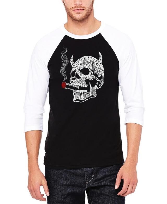 La Pop Art Mens 7 Deadly Sins Skull Raglan Baseball Word Art T-Shirt - Black Product Image